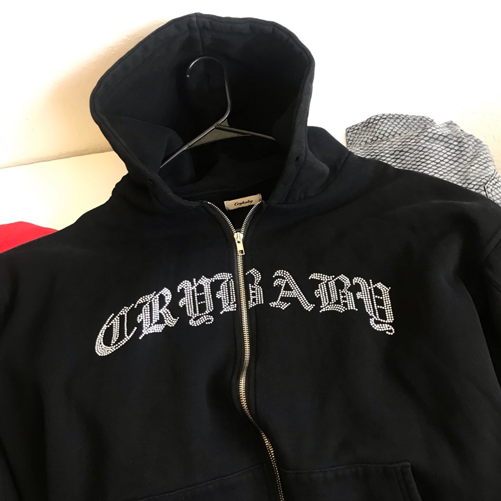 Cry Baby Hoodie Sweatshirt Crystal Embellished Old English Lettered 💕